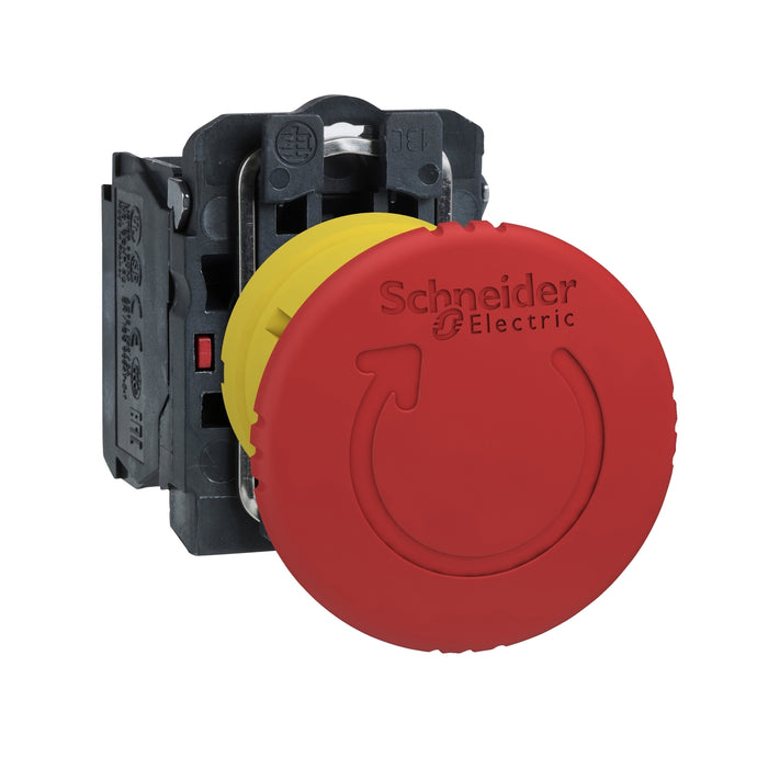 XB5AS8442 Apagado de parada de emergencia, Harmony XB5, plástico, hongo rojo 40 mm, 22 mm, enganche del gatillo para liberar, 1 NC