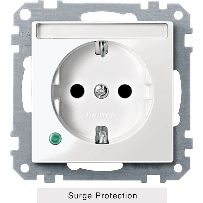 MTN266819 SCHUKO sock.-out. insrt w. surge protection & label fld, pol.wht., glossy, Sys.M