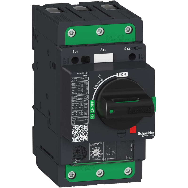 GV4P115N Motor circuit breaker, TeSys GV4, 3P, 115A, Icu 50kA, thermal magnetic, Everlink terminals - Gabby Electric