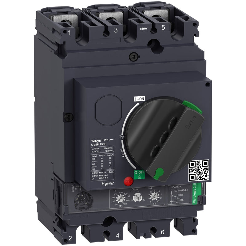GV5P150F Motor circuit breaker, TeSys GV5, 3P, 150A, Icu 36kA, thermal magnetic - Gabby Electric
