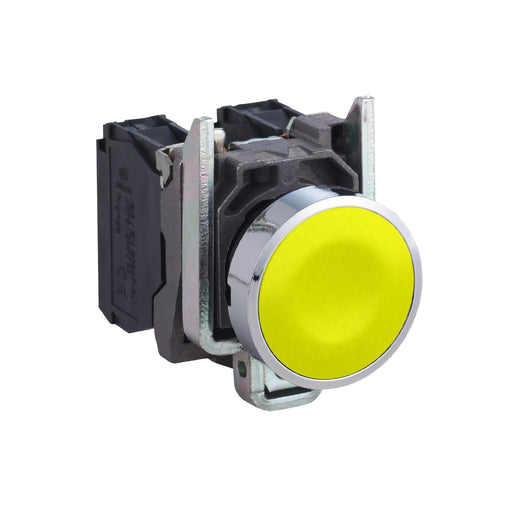 XB4BA51 Schneider Electric Push button, Harmony XB4, metal, flush, yellow, 22mm, spring return, unmarked, 1NO - Gabby Electric